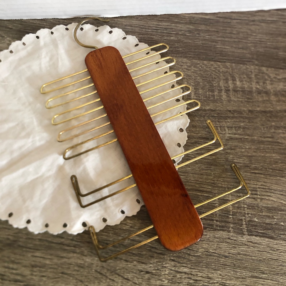 Vtg MCM West Germany Wood Brass Tie Rack